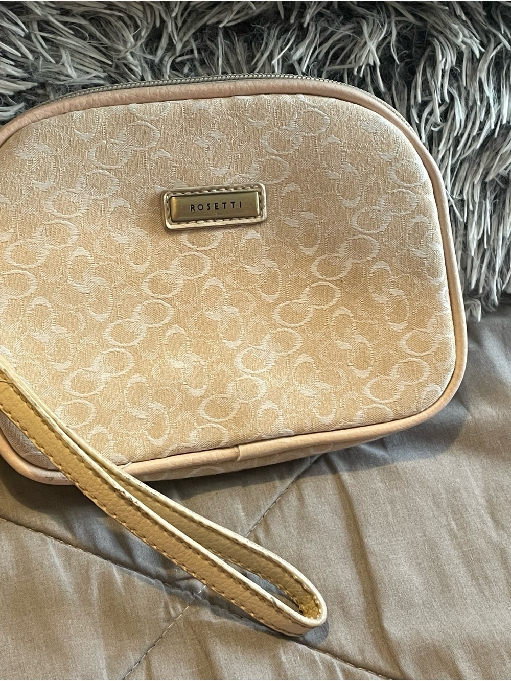 Rosetti Cream Jacquard Wristlet with Gold Logo Plate